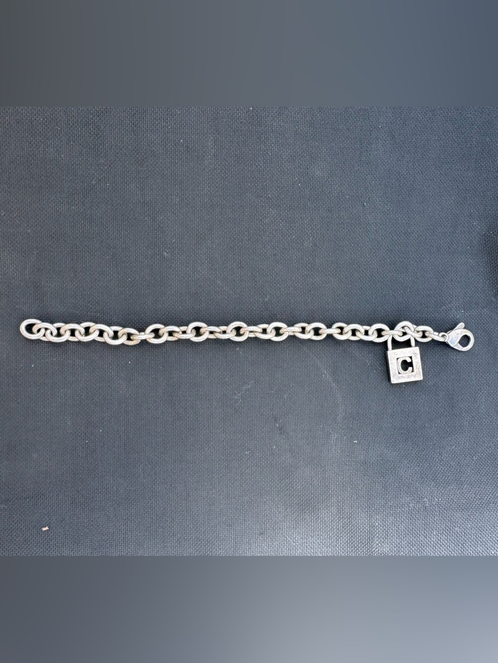 Authentic Tiffany & Co. Sterling Silver Letter C Initial Padlock Bracelet w/ Pou